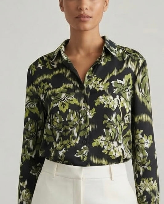 Chemise satinée verte et noire