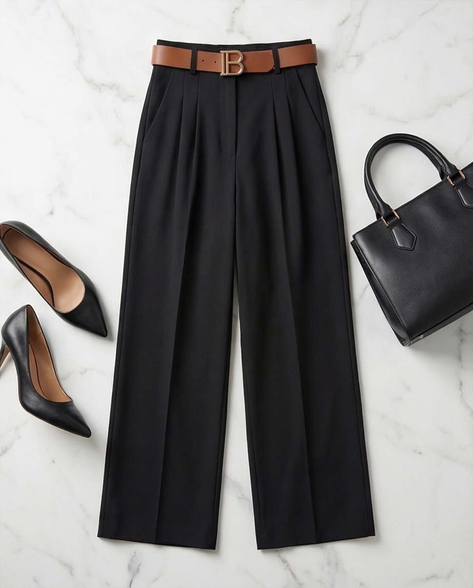 Pantalon noir large avec ceinture