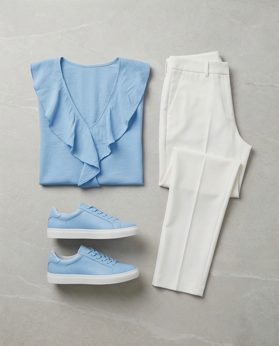 Blouse volantée bleu ciel