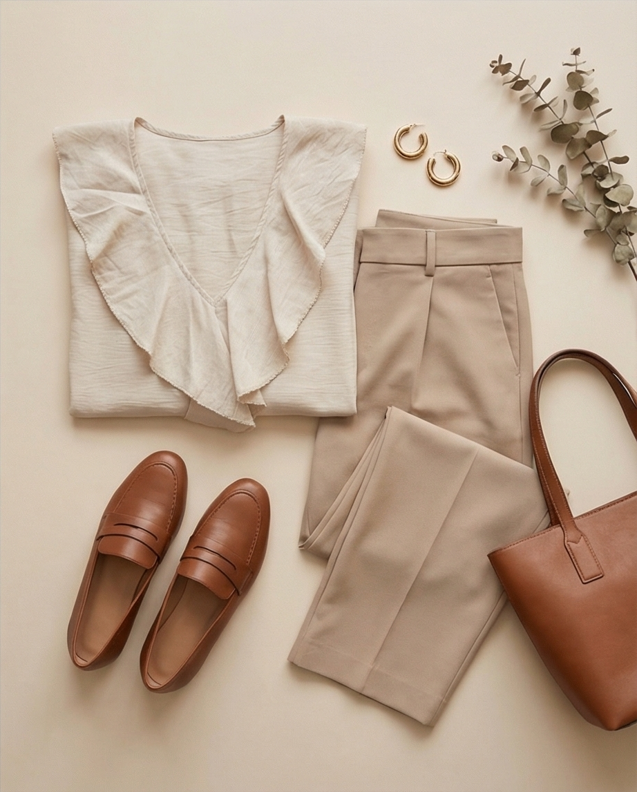 Blouse volantée beige