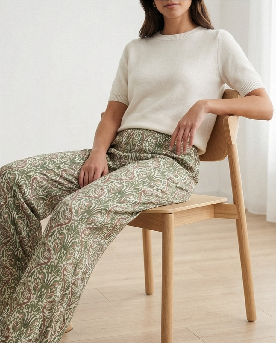 Pantalon fluide bariolé kaki