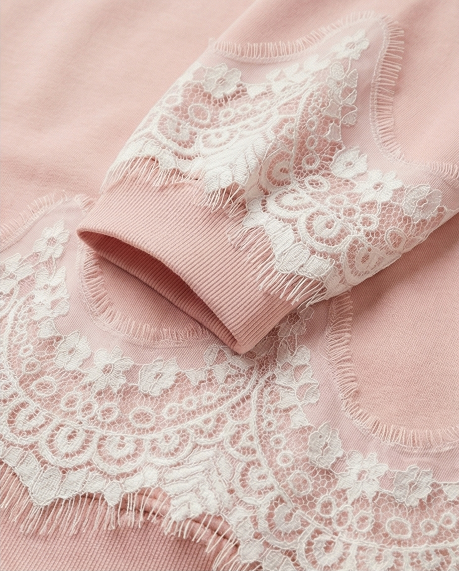 Sweat-shirt avec dentelle rose