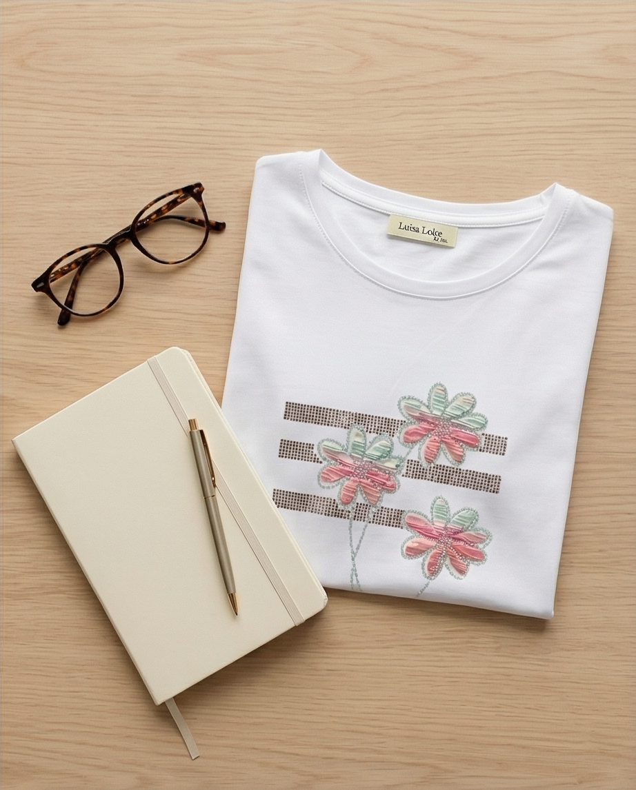 T-shirt fleurs strass
