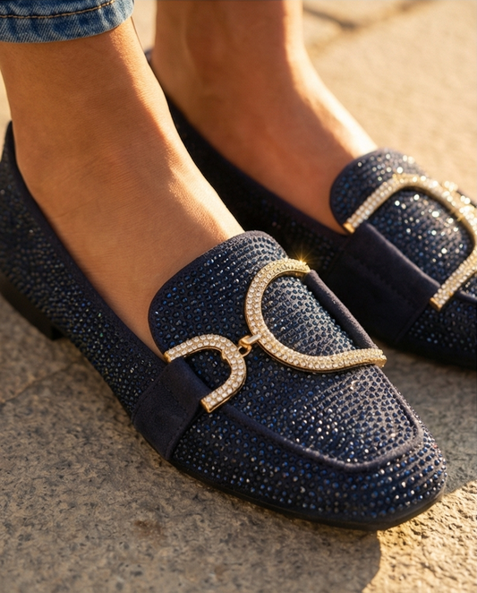 Mocassins avec strass bleu nuit
