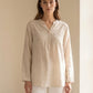 Blouse effet lin à pois blancs