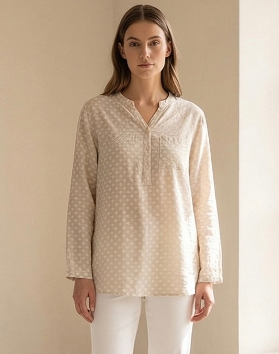 Blouse effet lin à pois blancs