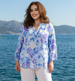 Blouse fleurie bleu roi et violet
