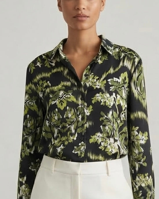 Chemise satinée verte et noire