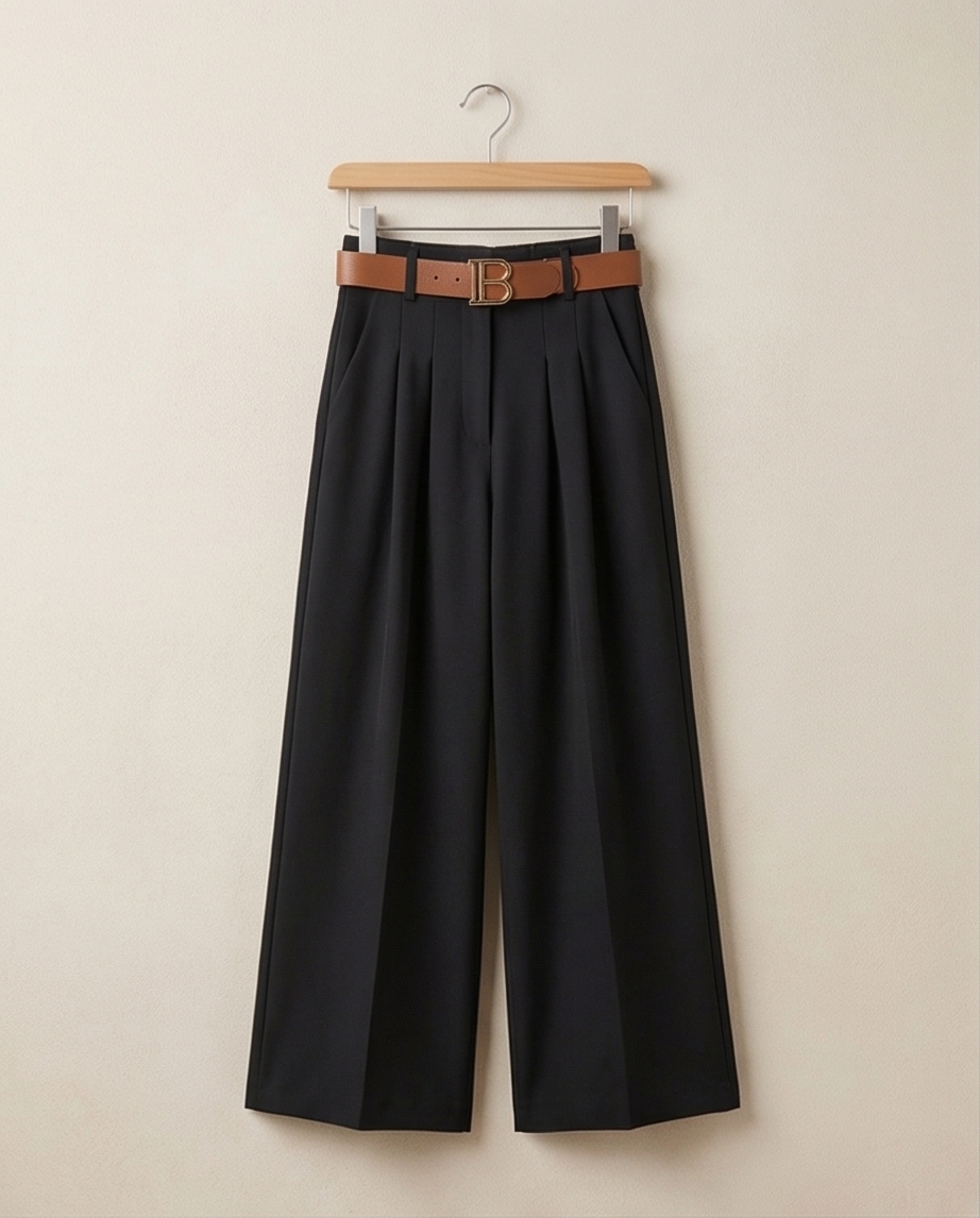 Pantalon noir large avec ceinture