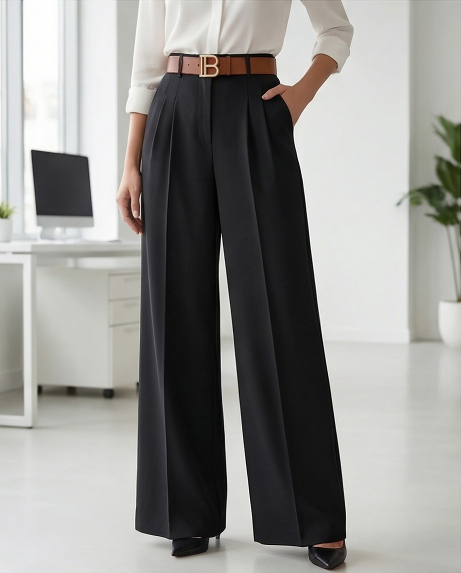 Pantalon noir large avec ceinture