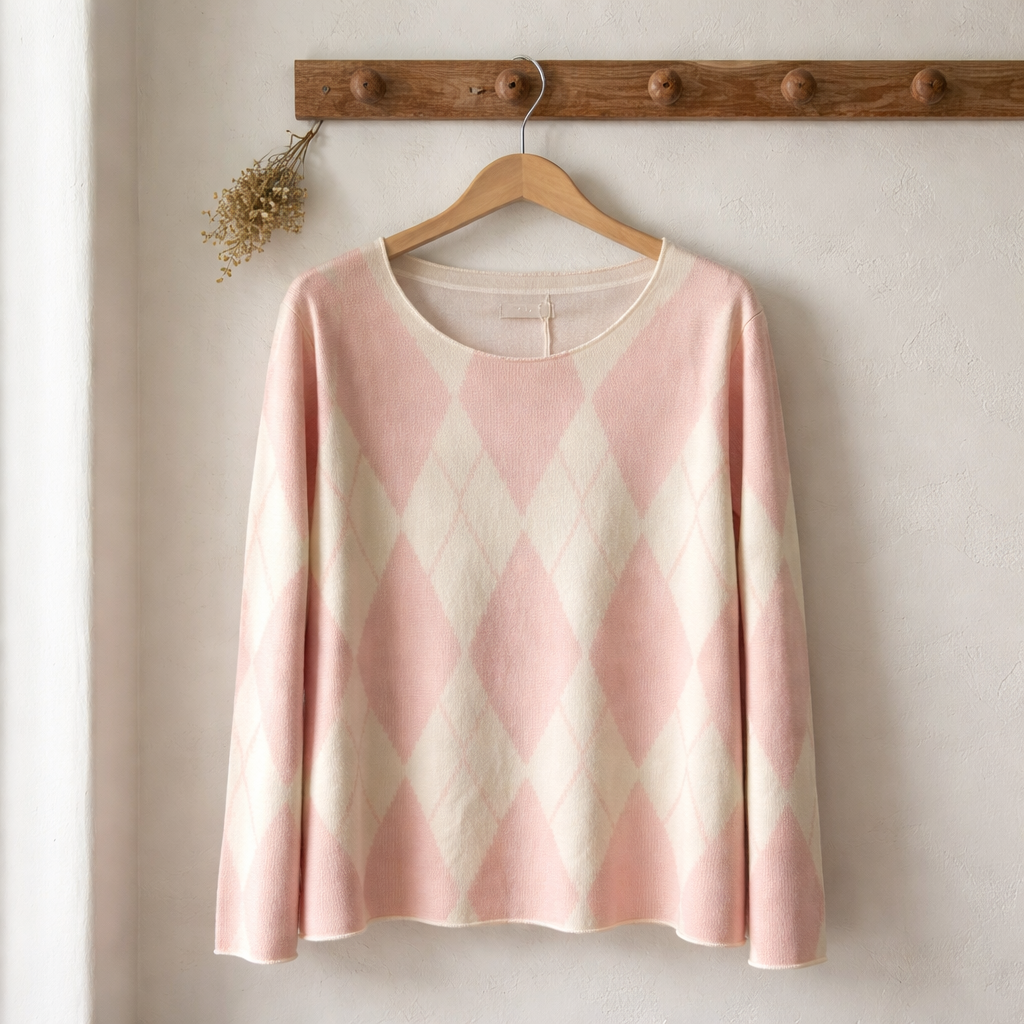 Pull léger jacquard rose