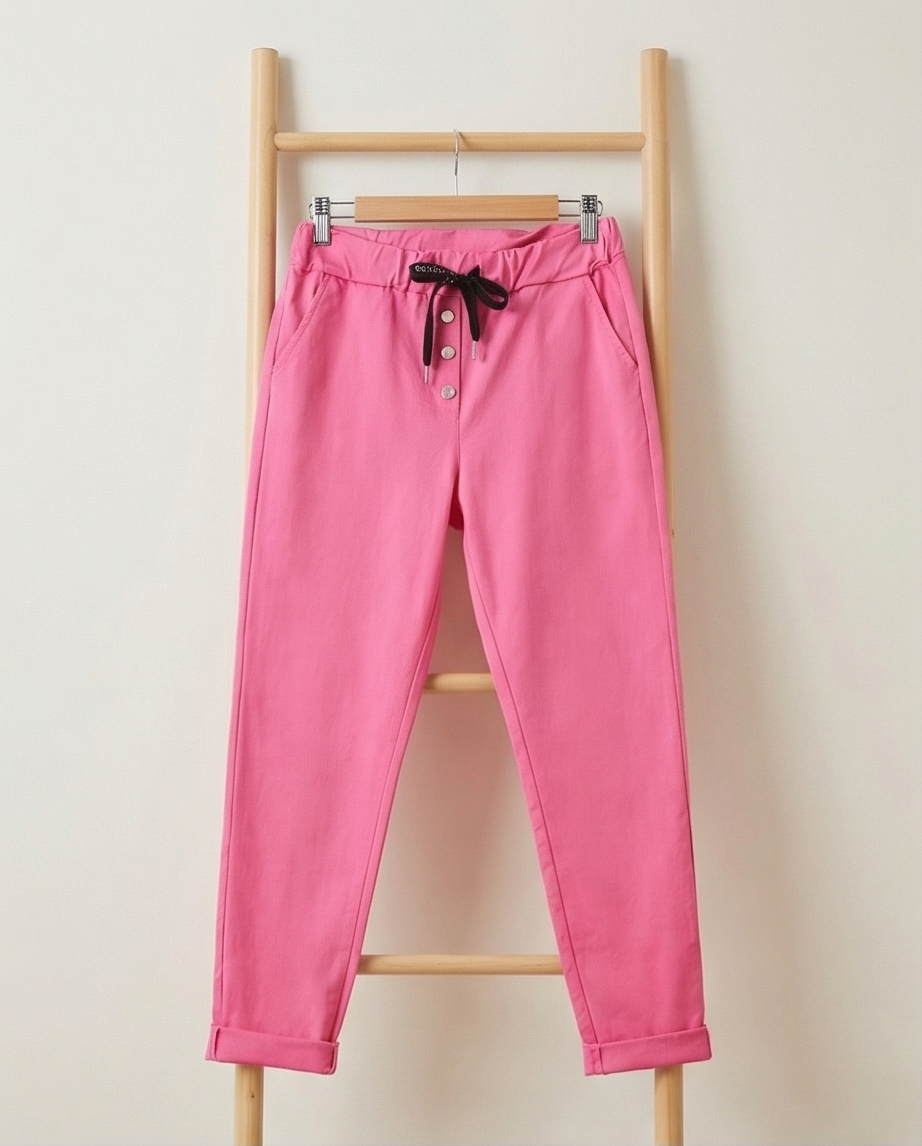 Pantalon taille élastique rose