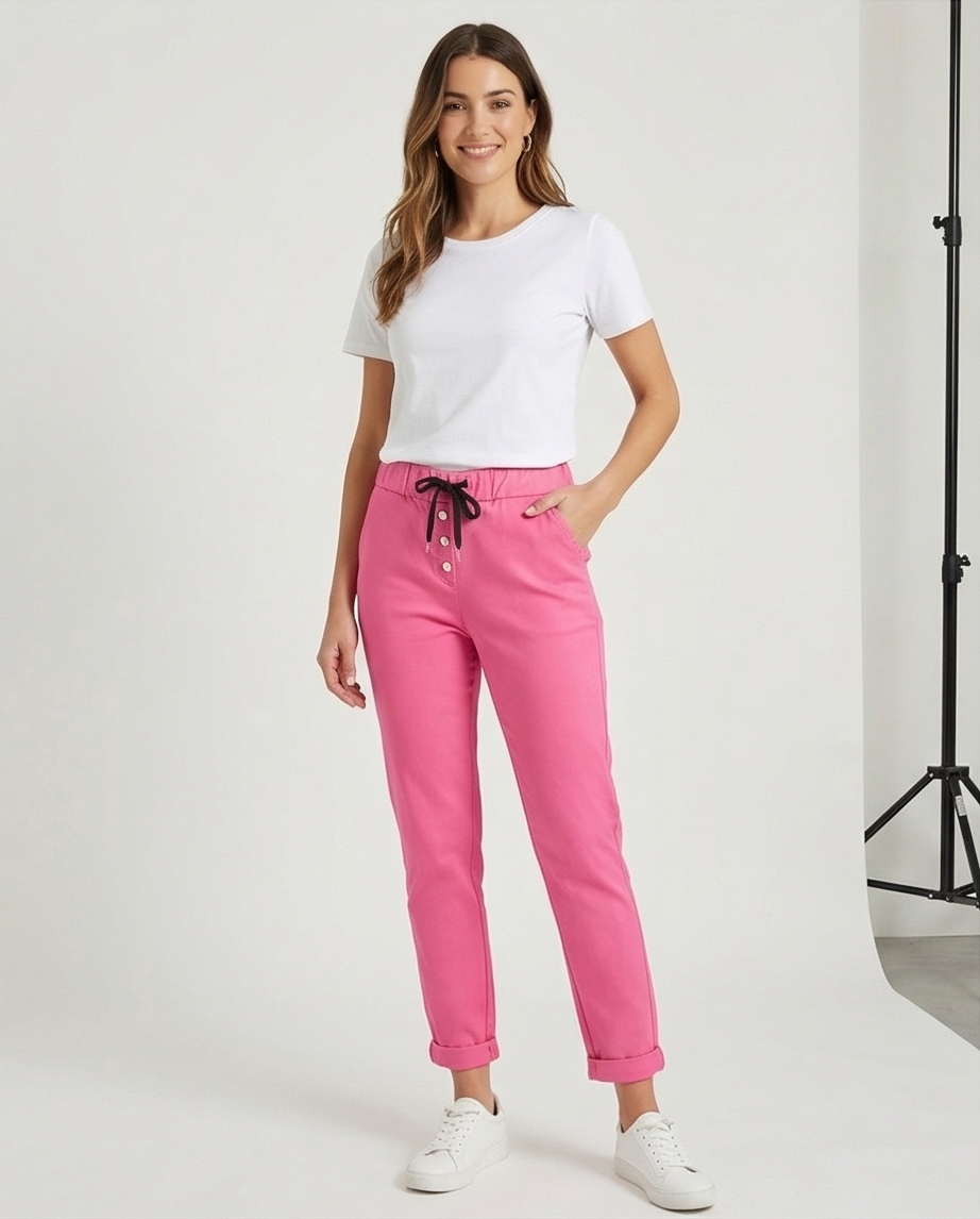 Pantalon taille élastique rose