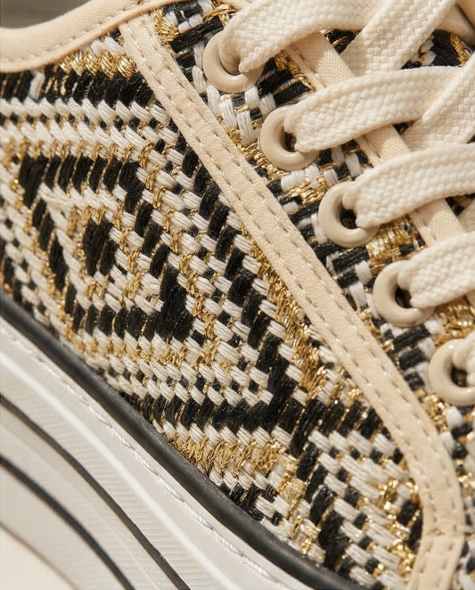 Baskets compensées beige et noire