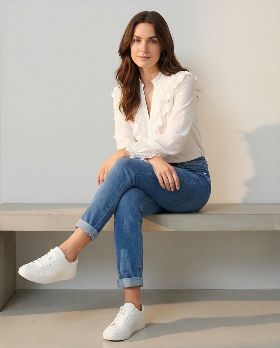 Jeans coupe droite bleu moyen