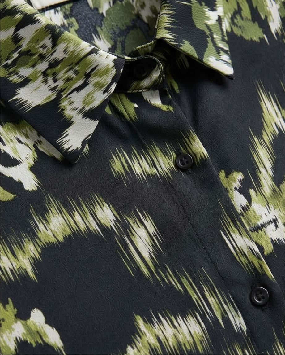 Chemise satinée verte et noire