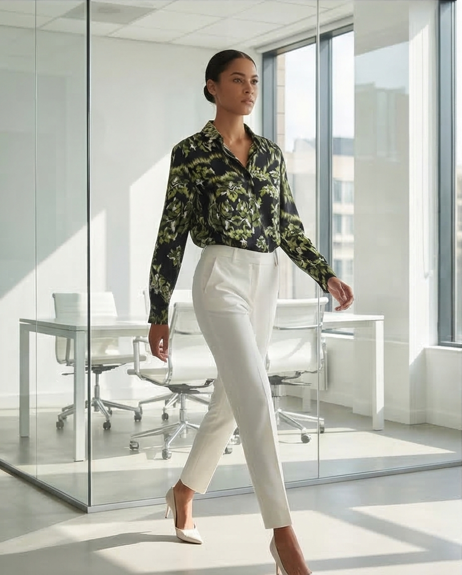 Chemise satinée verte et noire