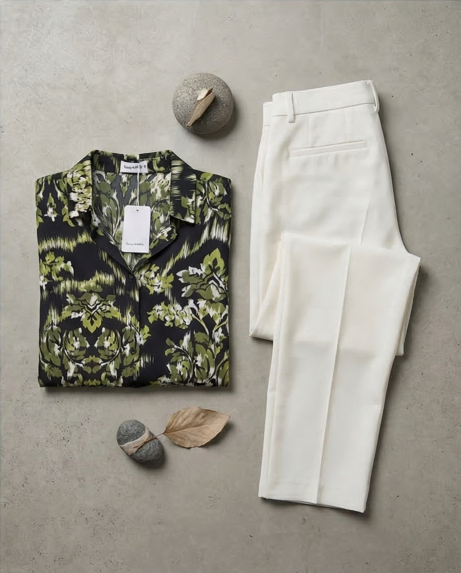 Chemise satinée verte et noire