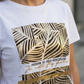 T-shirt motifs feuillage noir-doré