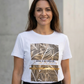 T-shirt motifs feuillage noir-doré