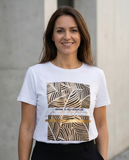 T-shirt motifs feuillage noir-doré