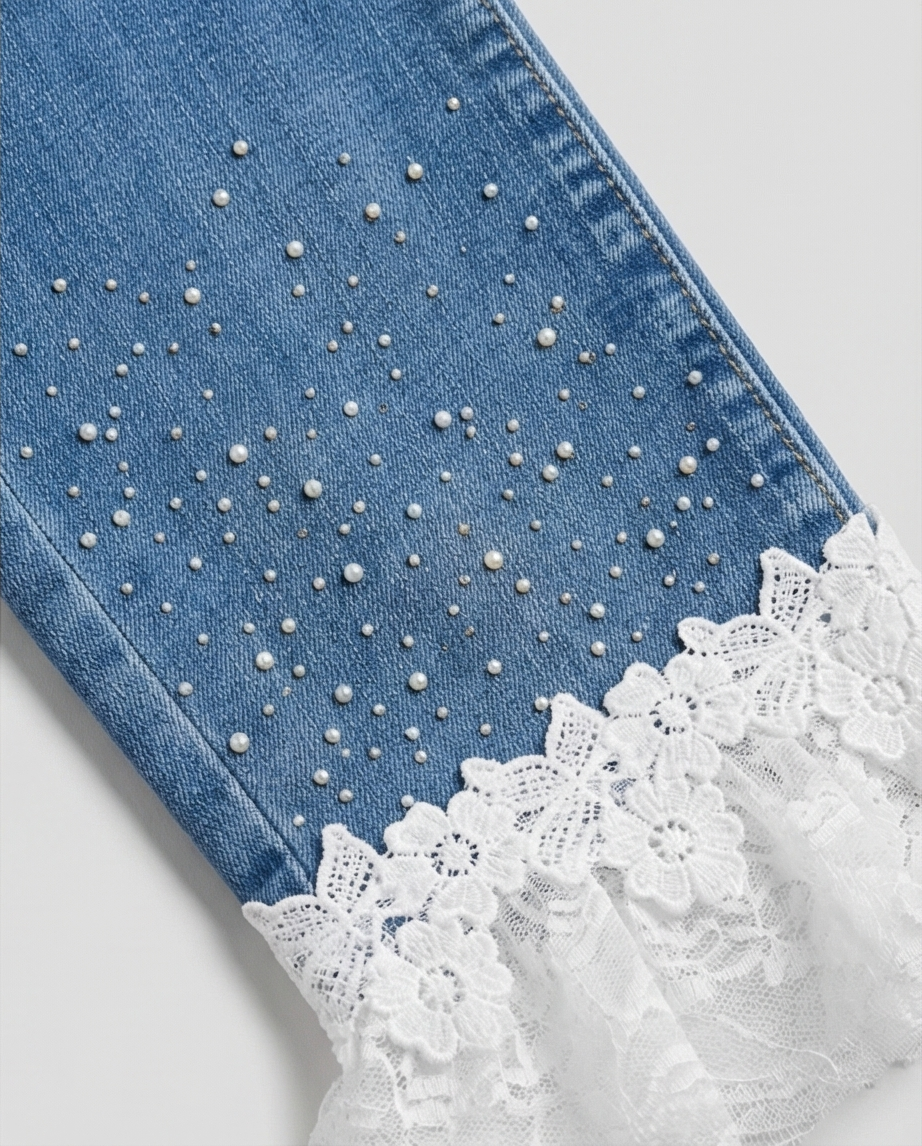 Jeans zac et Zoé 7/8 avec strass et dentelle
