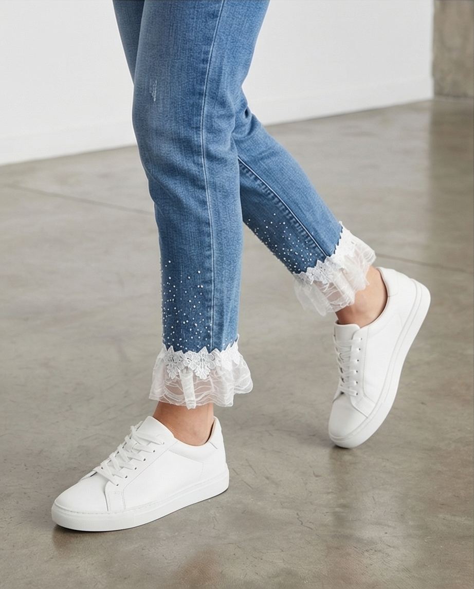 Jeans zac et Zoé 7/8 avec strass et dentelle