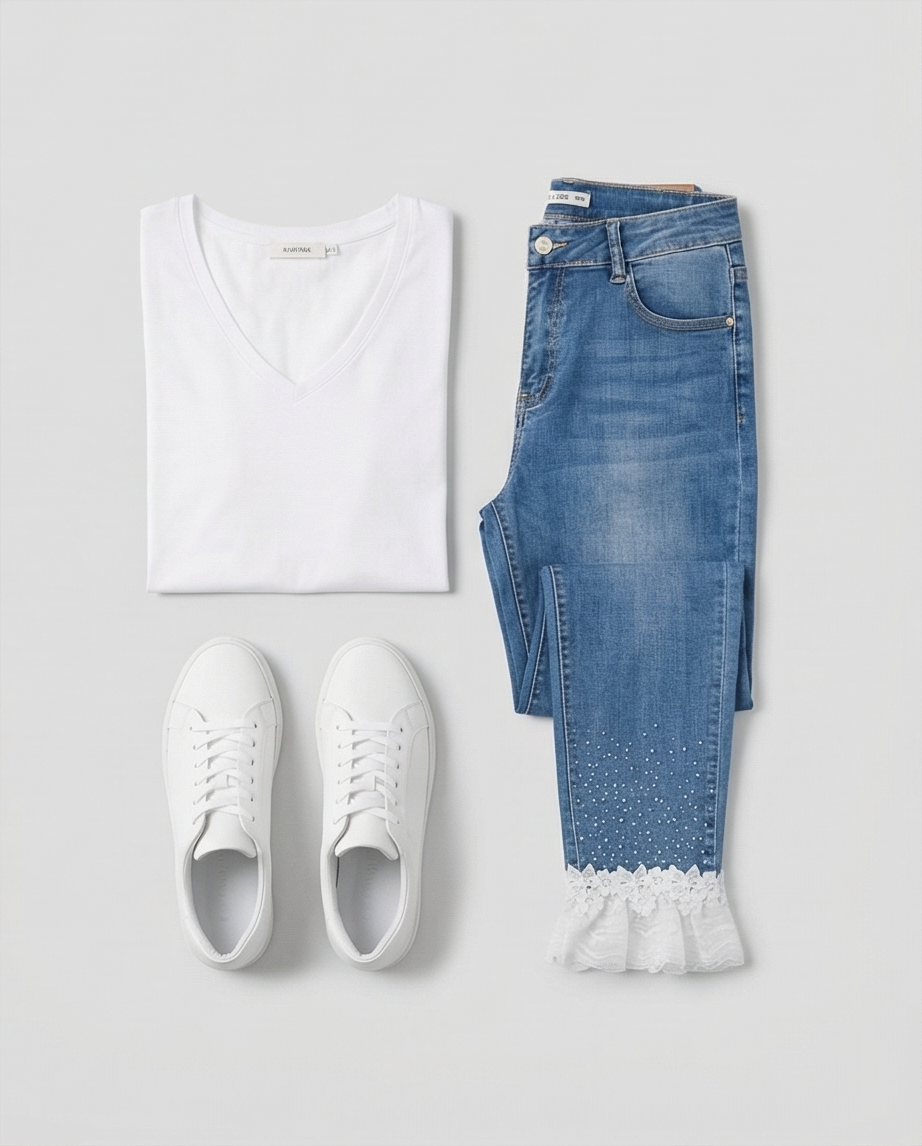 Jeans zac et Zoé 7/8 avec strass et dentelle