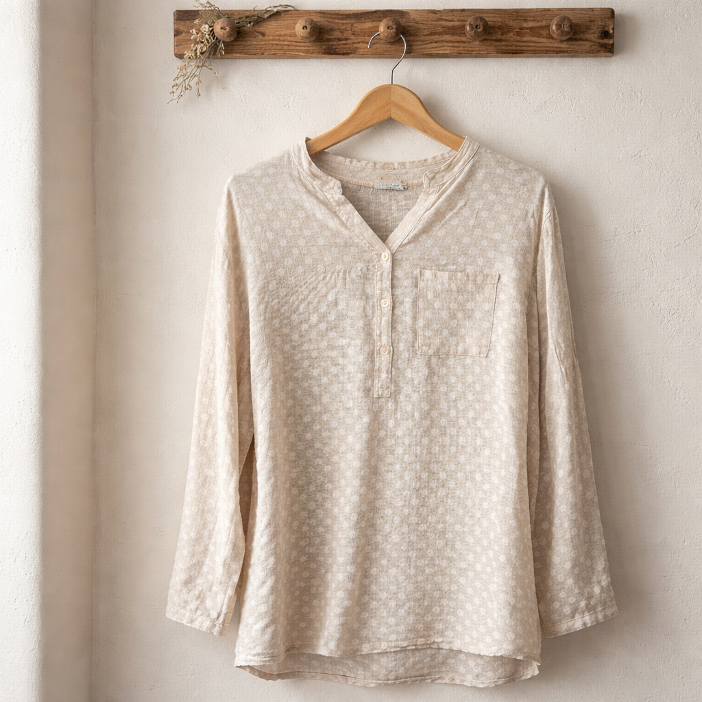Blouse effet lin à pois blancs