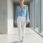 Blouse volantée bleu ciel