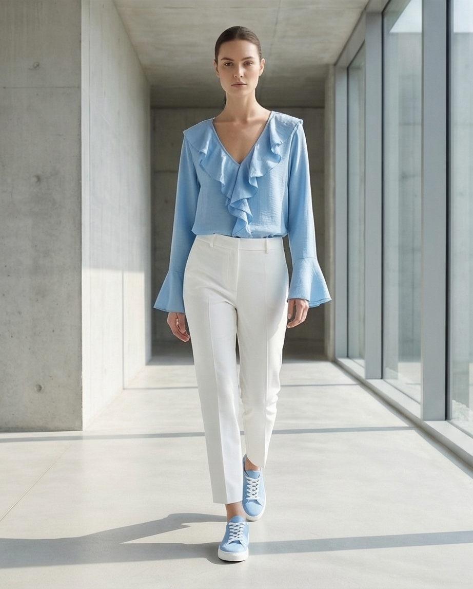 Blouse volantée bleu ciel