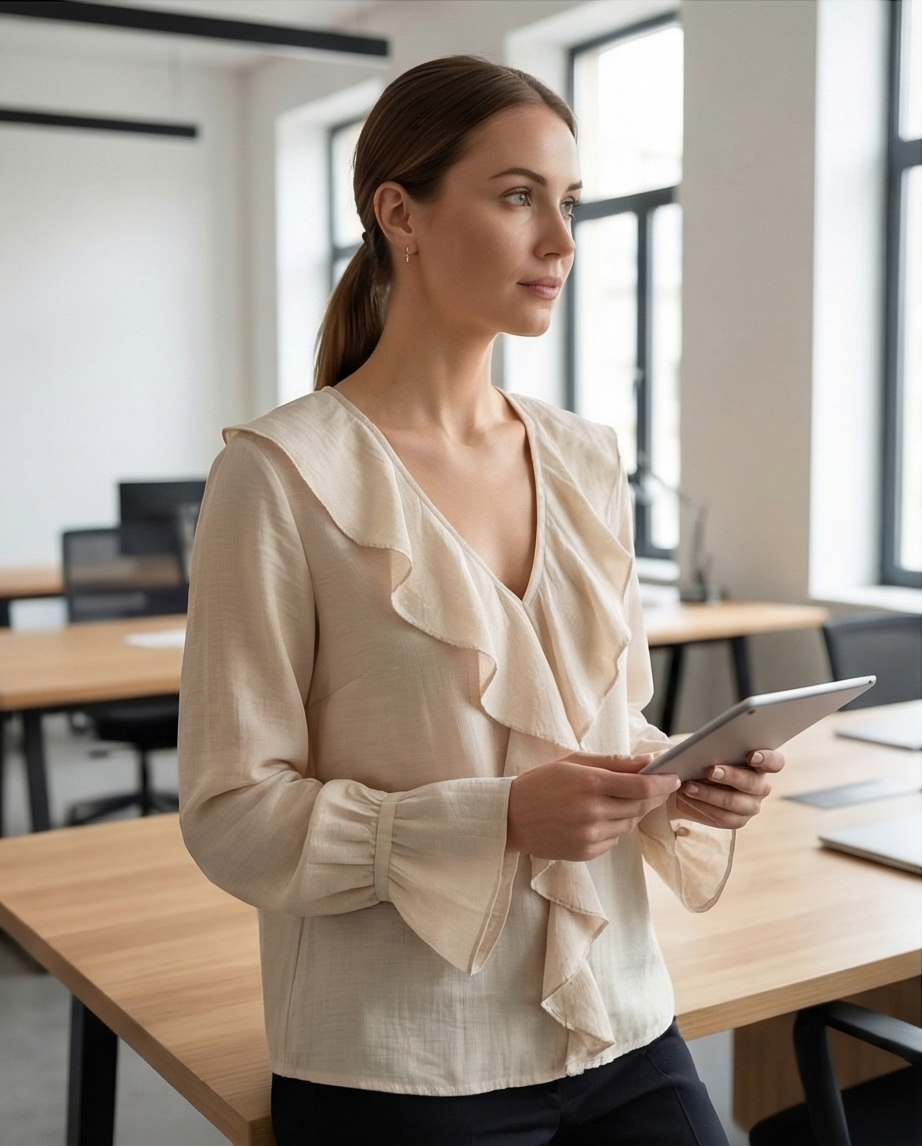 Blouse volantée beige