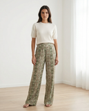 Pantalon fluide bariolé kaki