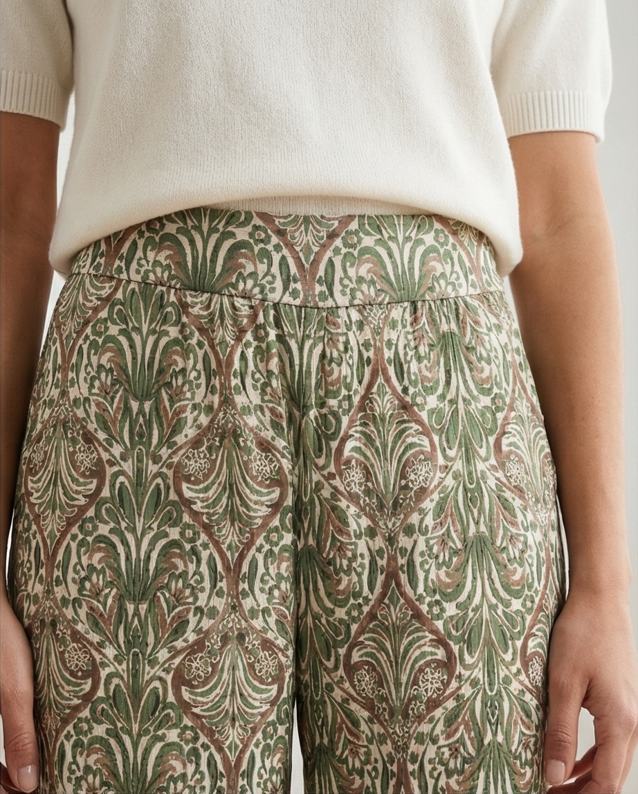 Pantalon fluide bariolé kaki