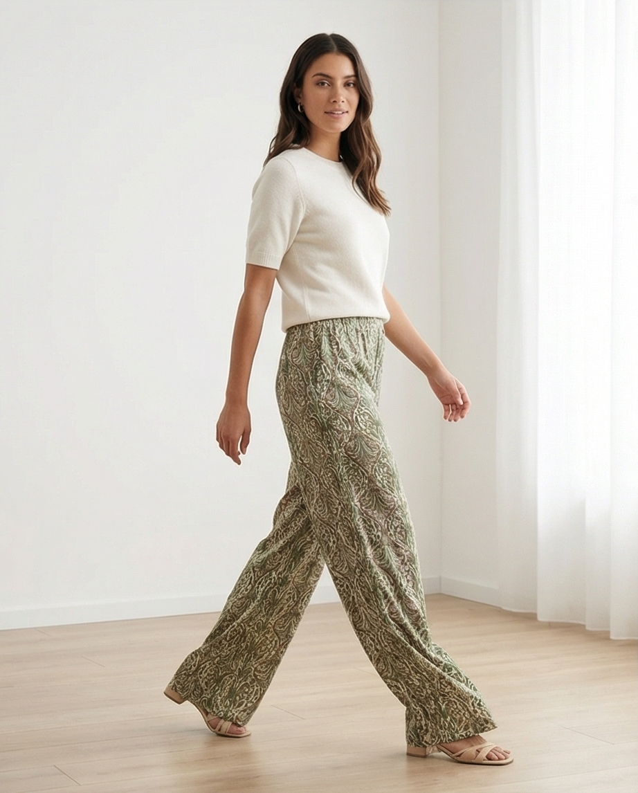 Pantalon fluide bariolé kaki