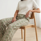 Pantalon fluide bariolé kaki