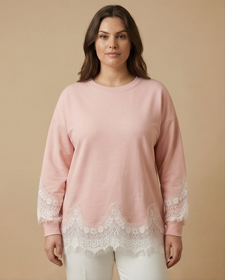 Sweat-shirt avec dentelle rose