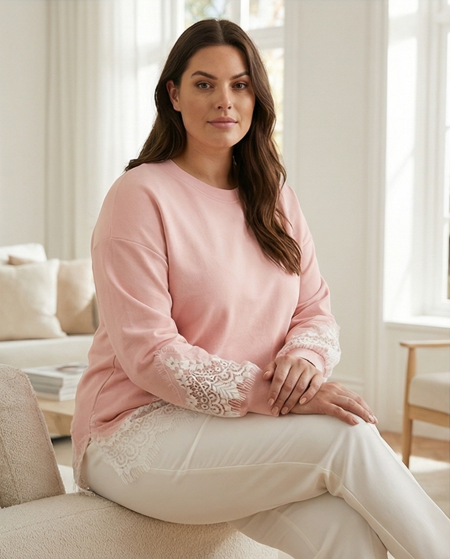 Sweat-shirt avec dentelle rose