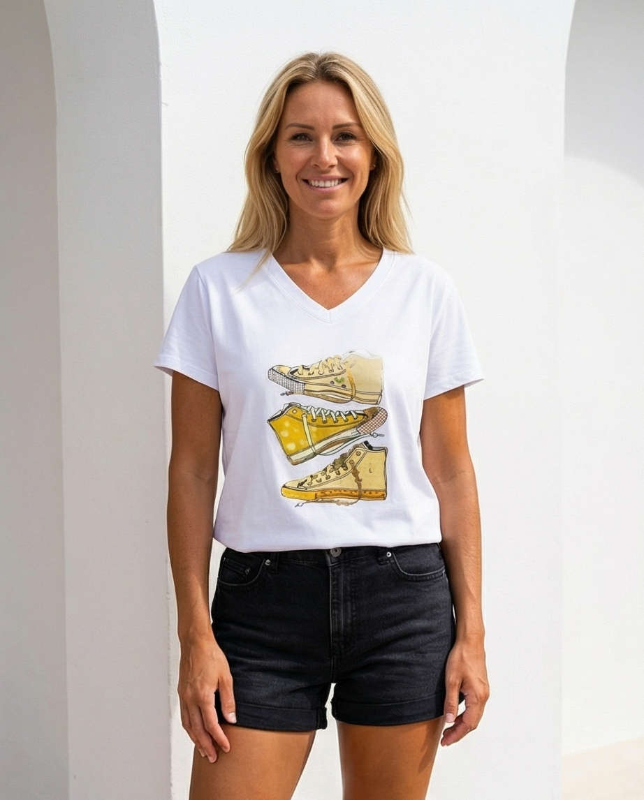 T-shirt col V baskets dorées