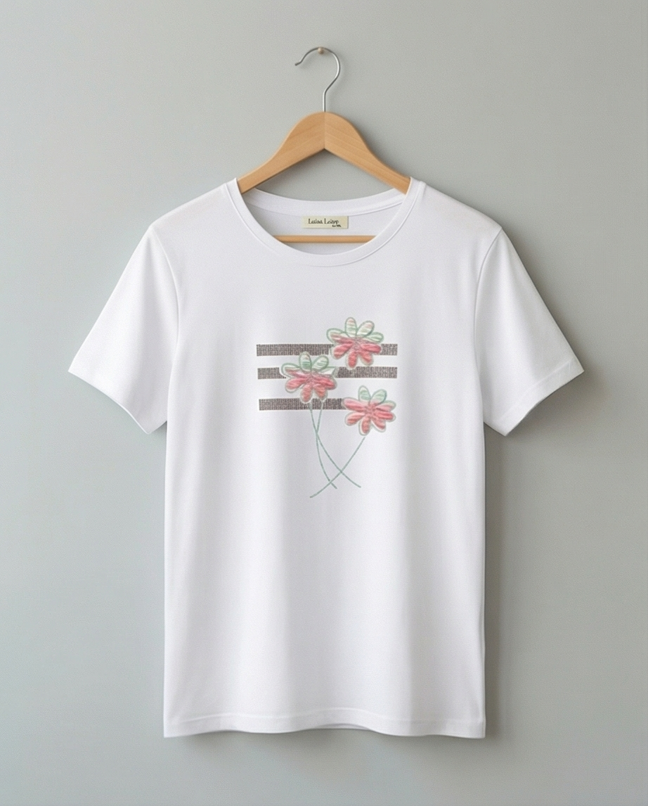 T-shirt fleurs strass