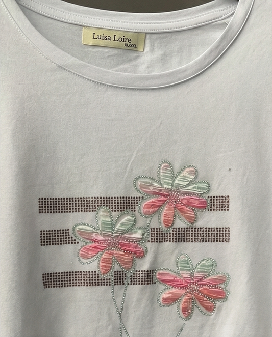 T-shirt fleurs strass