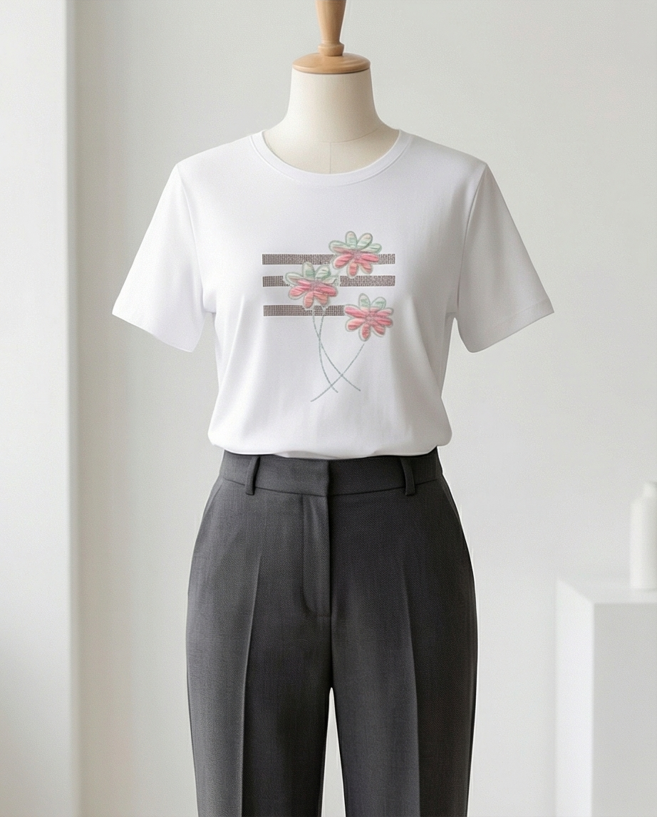 T-shirt fleurs strass