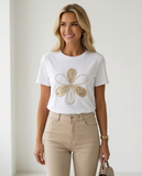 T-shirt fleurs brodée et à sequins