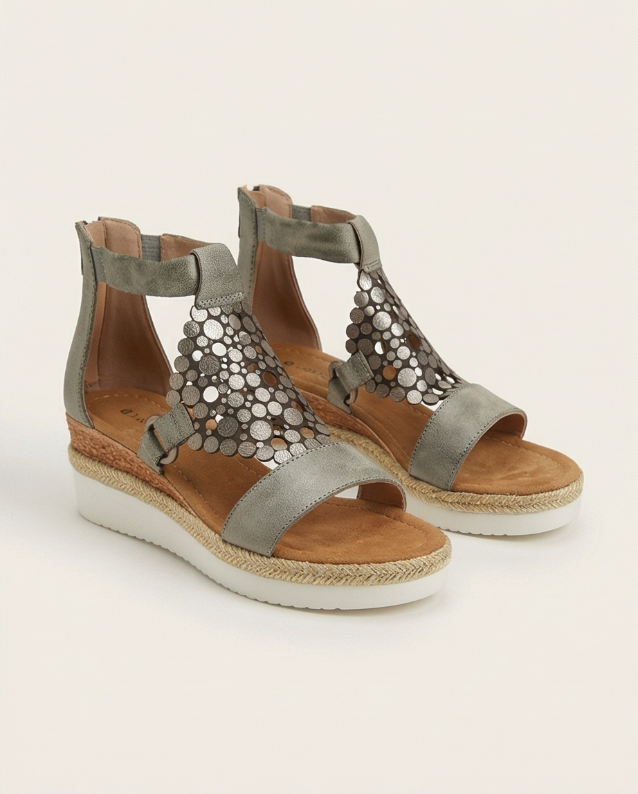 Sandales compensées gris/ kaki