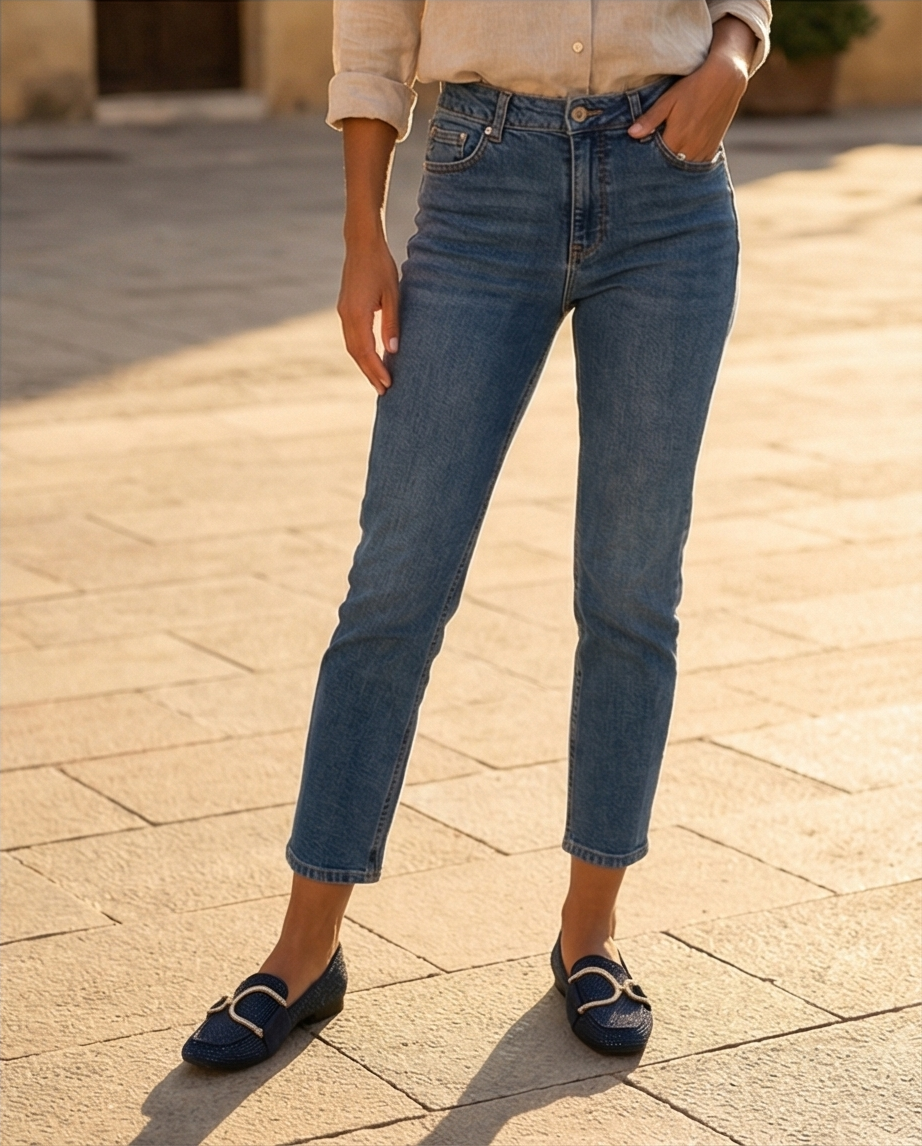 Mocassins avec strass bleu nuit