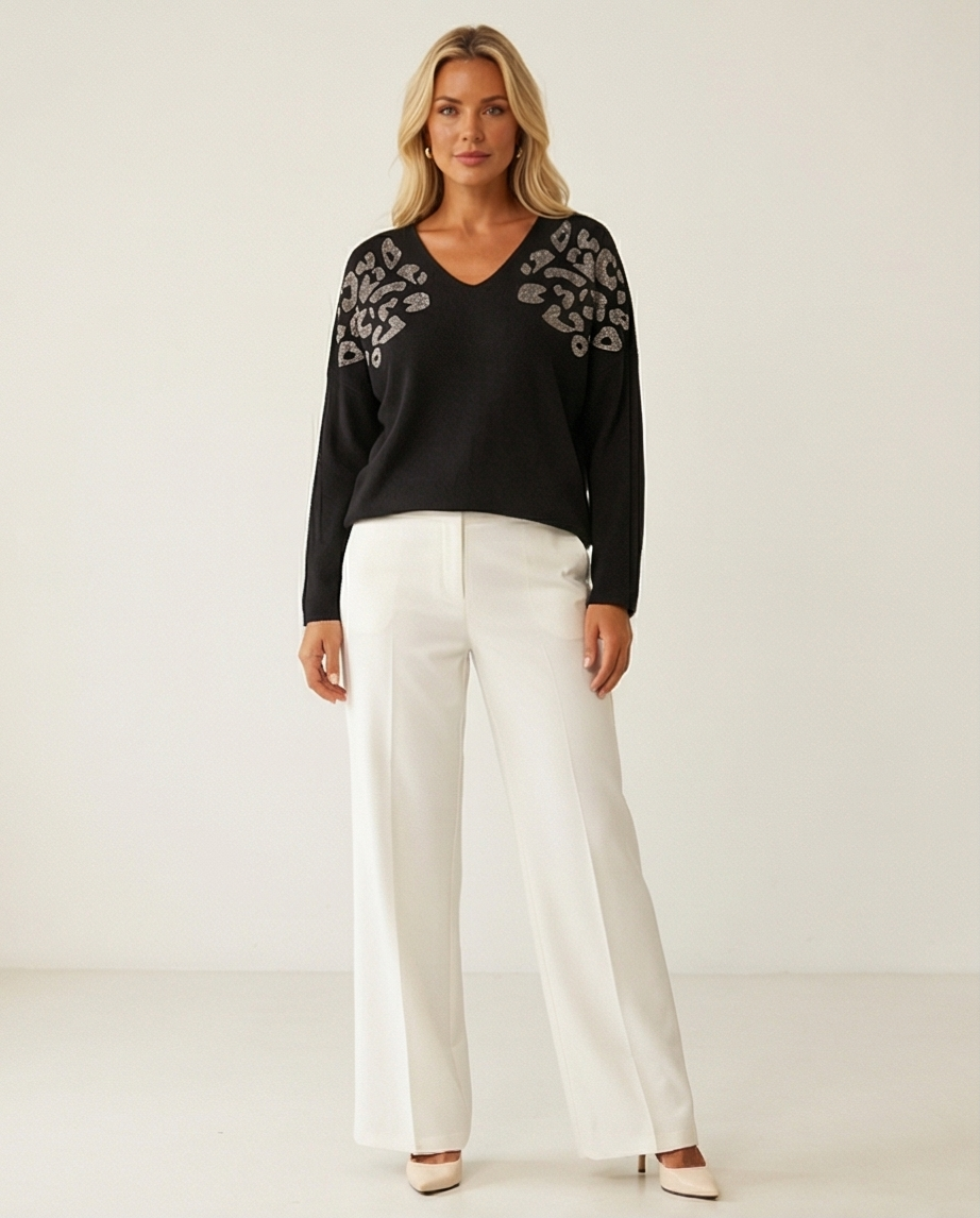 Pull col V avec strass