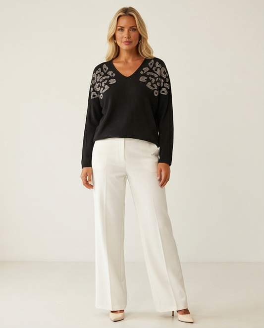 Pull col V avec strass