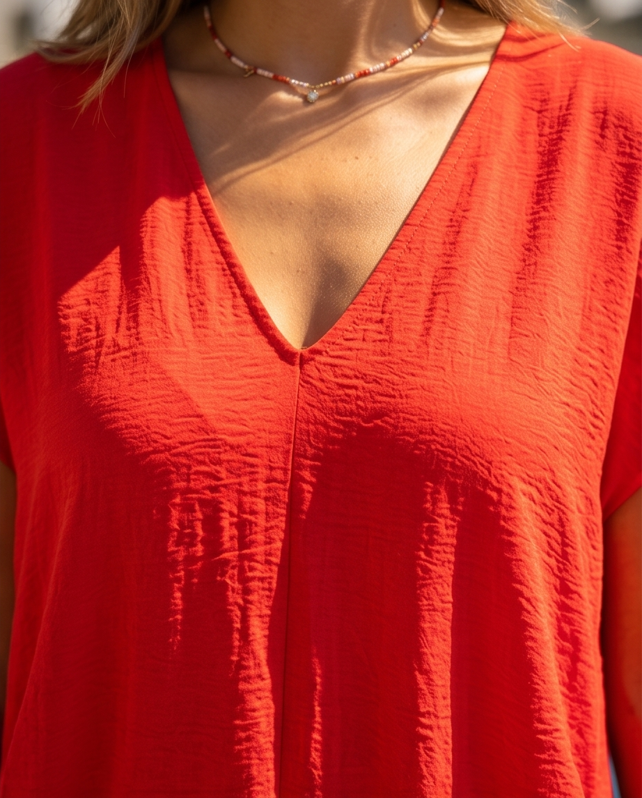 Robe rouge col V mi longue
