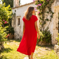 Robe rouge col V mi longue